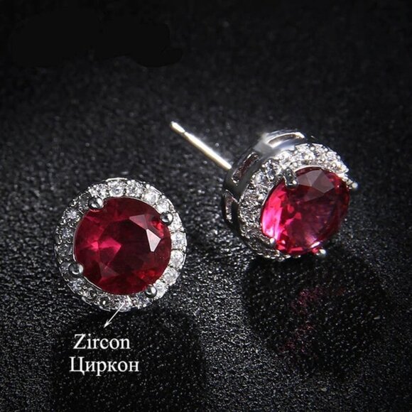 🍁 926 Silver Plated CZ Classic Stud Earrings for Women, UNVN12443 - Picture 1 of 2